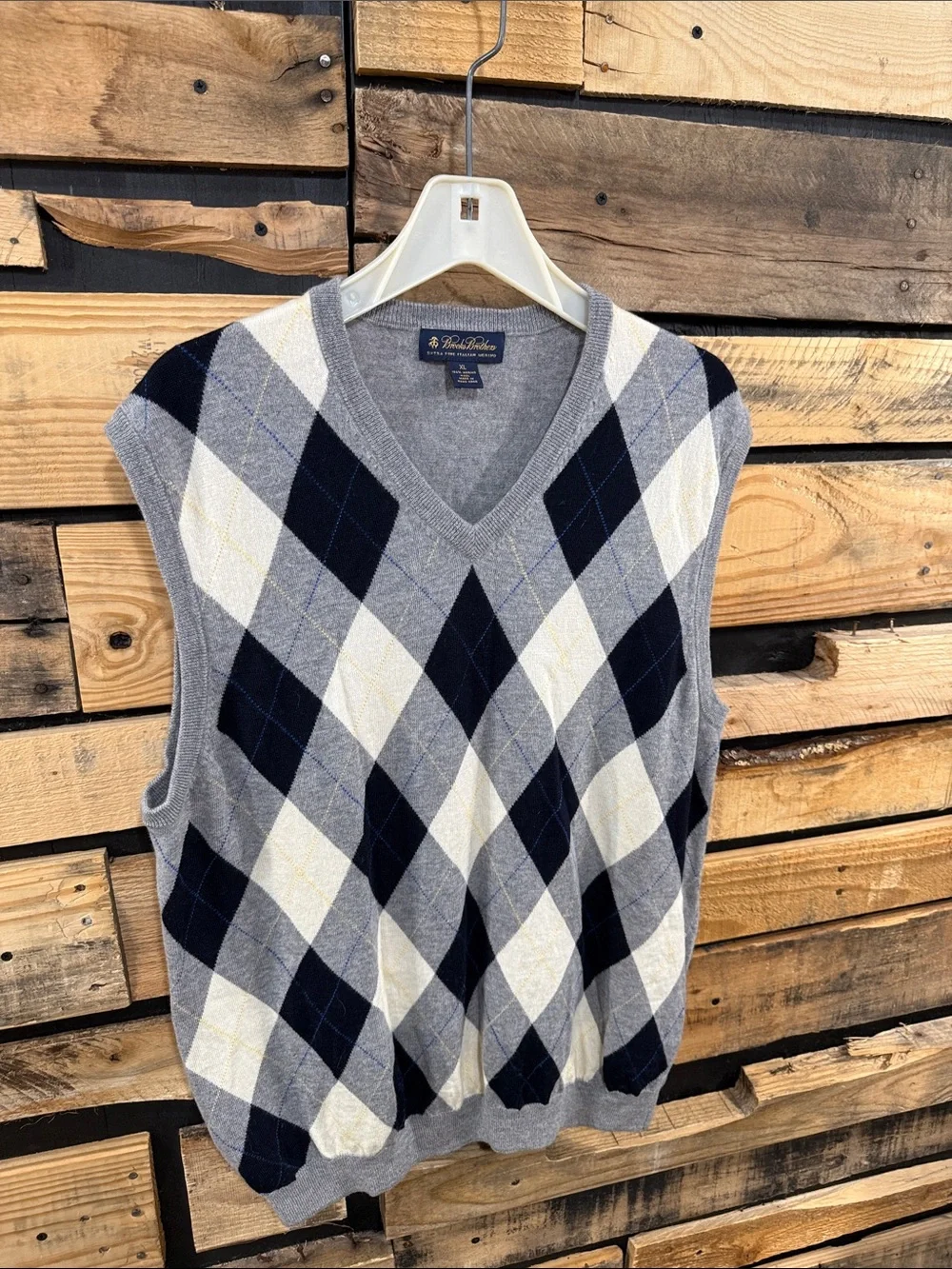Brooks Brothers 100% Italian Merino Wool Argyle V-Neck Sweater Vest Mens Size XL